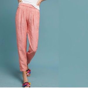 Anthropologie Striped Linen Red Motif Pants XS